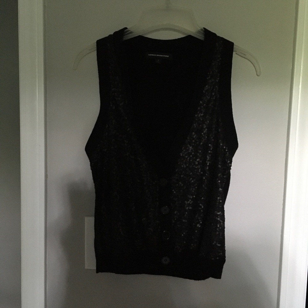 Button Vest with black  sequins